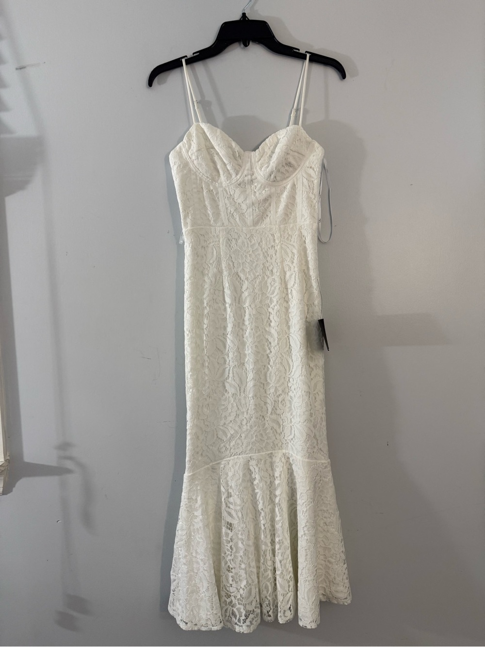 Lulu's Ivory Lace Spaghetti-Strap Midi Dress